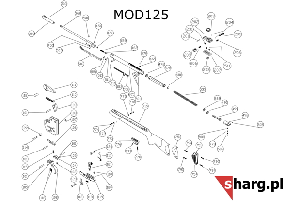 Dźwignia naciągu 293mm bez wcięcia do Hatsan MOD 125,135 (516 SAS T2)