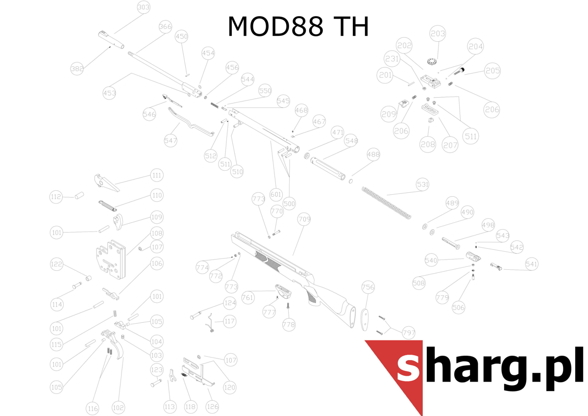 Locking screw securing the stock to Hatsan MOD 55S-155, Dominator 200, Proxima (774)