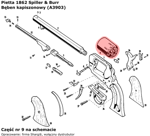 Spare Cylinder for Pietta 1862 Spiller & Burr .36 (A3903)