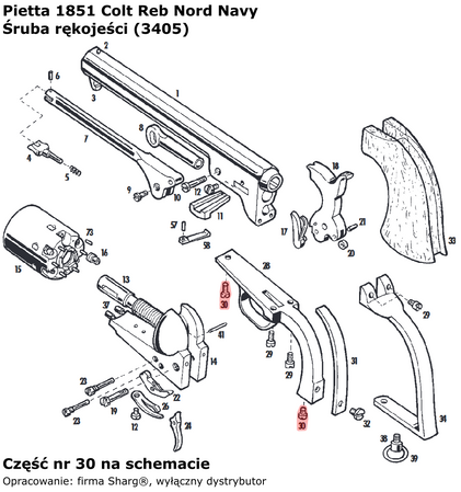 Śruba rękojeści 1836 Colt Paterson, 1851 Colt Navy, 1860 Colt Army, 1858 Remington (3405)