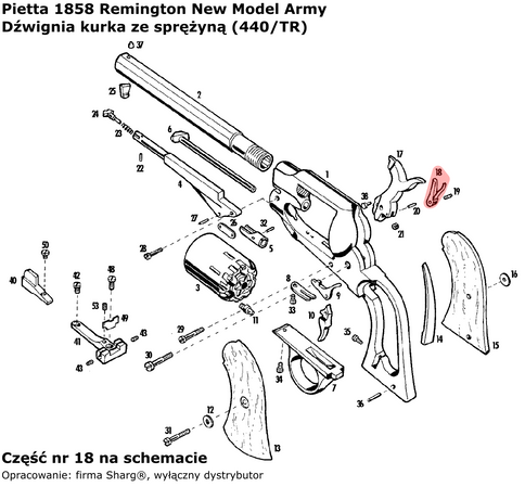 Dźwignia kurka ze sprężyną rewolwer Pietta 1858 Remington Army Shooter (440/TR)