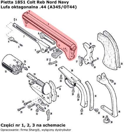 Lufa oktagonalna .44 Pietta 1851 Colt REB Nord Navy (A345/OT44)