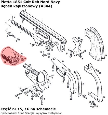 Bęben kapiszonowy Pietta 1851 Colt Reb Nord Navy .36 (A344)