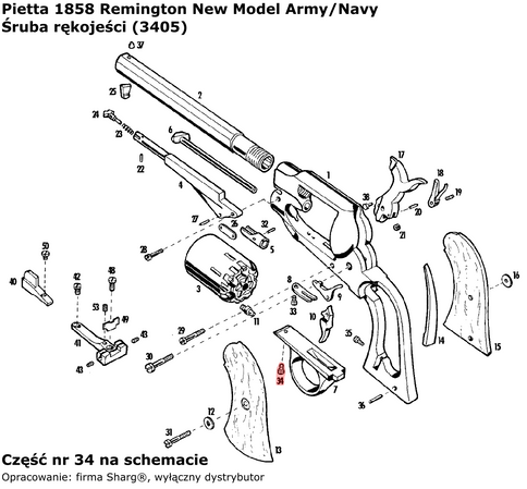 Śruba rękojeści 1836 Colt Paterson, 1851 Colt Navy, 1860 Colt Army, 1858 Remington (3405)