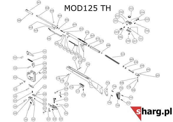 Dźwignia naciągu 293mm z wcięciem do Hatsan MOD 125,135 (516 SAS T1)