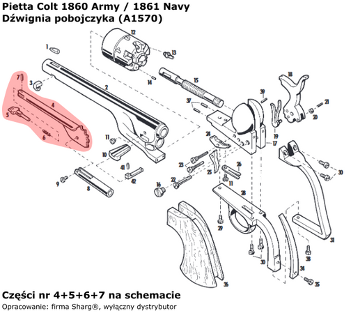 Dźwignia pobojczyka Colt Army 1860, Colt Navy 1861 (A1570)