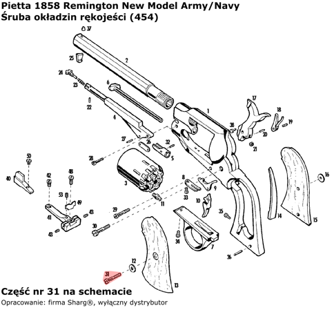 Śruba okładzin rękojeści Pietta 1858 Remington Model Army (454)